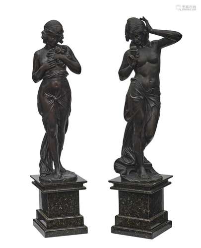 TWO LARGE PATINATED BRONZE FIGURES OF MAIDENSEarly 20th cent...