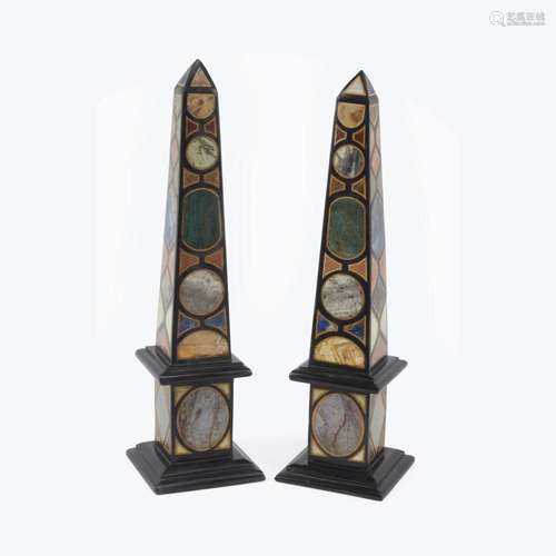 A PAIR OF GRAND TOUR STYLE SPECIMEN MARBLE OBELISKS