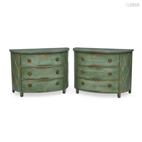 A PAIR OF FRENCH PROVINCIAL STYLE BLUE PAINTED AND CARVED DE...