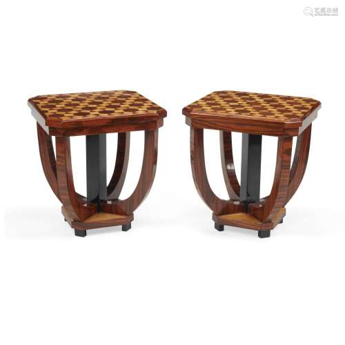 A PAIR OF ART DECO STYLE INLAID OCCASIONAL TABLES