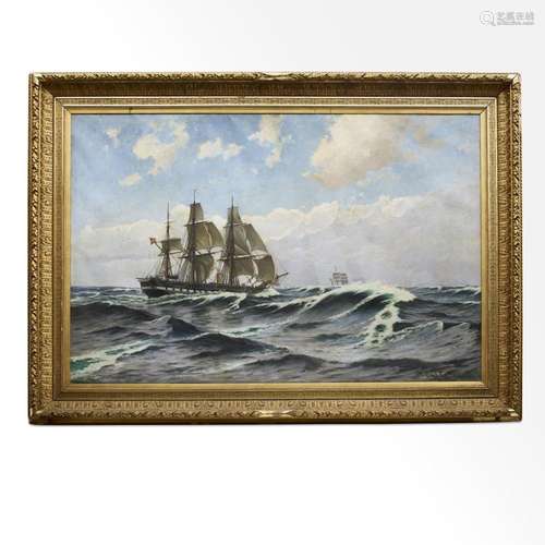 Carl Ludvig Thilson Locher (Danish, 1851-1915) Two frigates ...