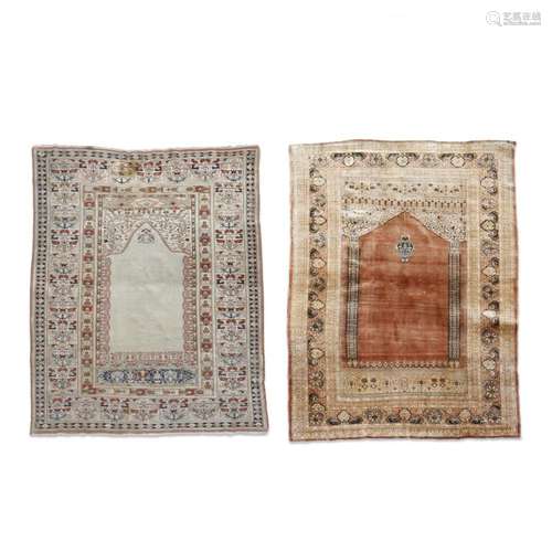 A TABRIZ SILK PRAYER RUG