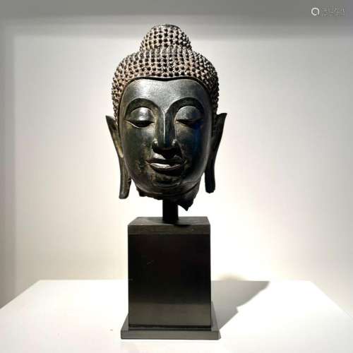 Siamese Bronze Buddha head (A Masterpiece !!! ) - 14×9.5×9 c...