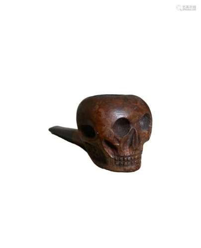 Signed BRUYERE Carved Wood PIPE SKULL BURLED Wood Tobacco Sm...