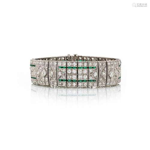 Deco Diamond, Emerald and Platinum Bracelet