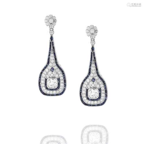 Diamond, Sapphire and Platinum Earrings