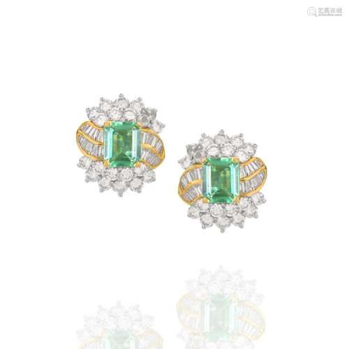 Emerald, Diamond and 18K Earrings