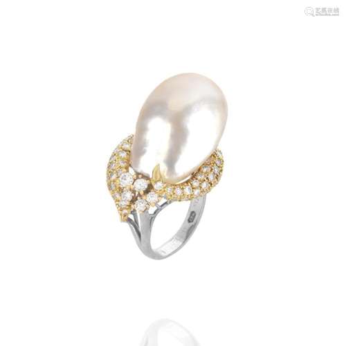 Pearl, Diamond and 14K Ring