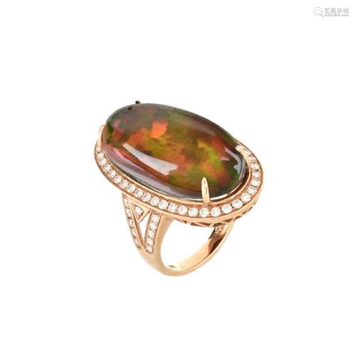 Opal, Diamond and 18K Ring