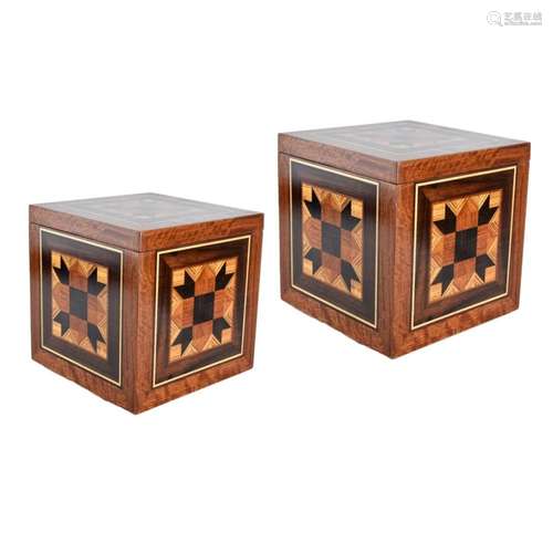 Pair of Vintage Marquetry Inlaid Boxes