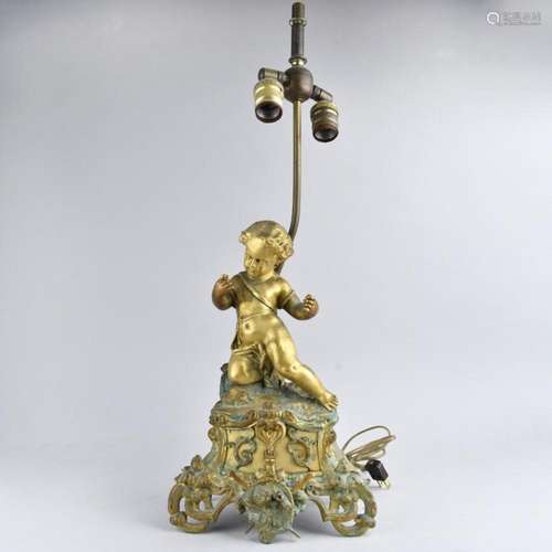 Gilt Bronze Putti Figure Lamp