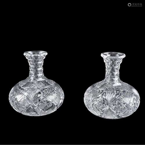 Pair of Hawkes Brilliant Cut Glass Vases