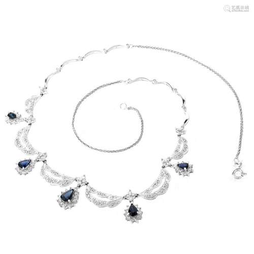 Diamond, Sapphire and 14K Necklace