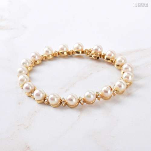 Pearl, Diamond and 14K Bracelet