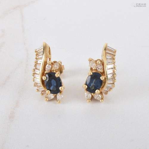 Sapphire, Diamond and 14K Earrings