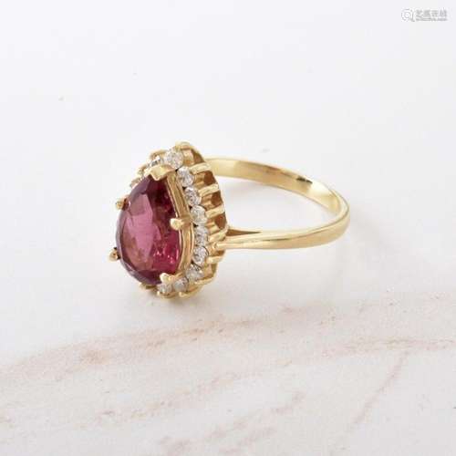 Tourmaline, Diamond and 14K Ring