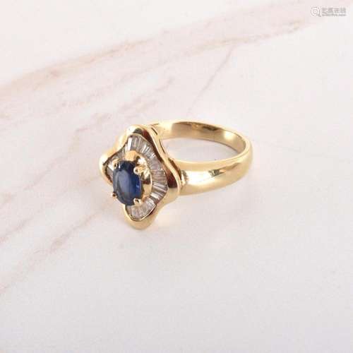 Sapphire, Diamond and 14K Ring