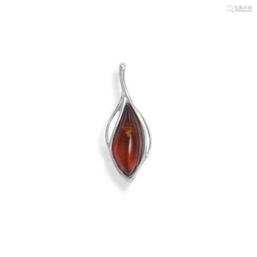 Polished Amber Cutout Slide Pendant .925 Sterling Silver New