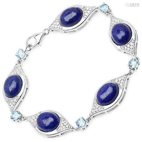 23.21 Carat Genuine Lapis, Swiss Blue Topaz And White Diamon...