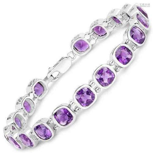 13.50 Carat Genuine Amethyst .925 Sterling Silver Bracelet 7...