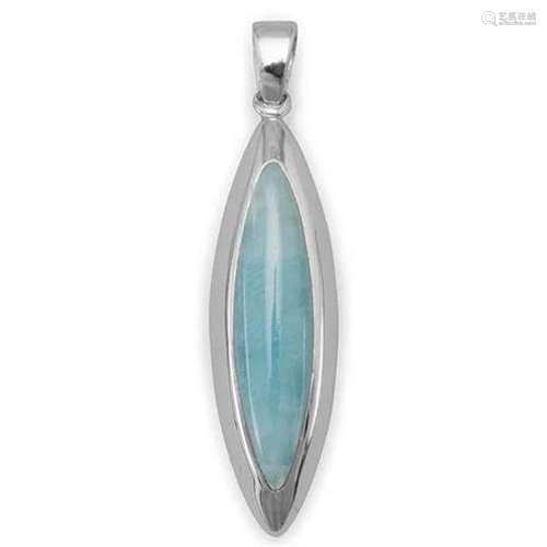 Rhodium Plated Marquise Larimar Pendant .925 Sterling Silver...