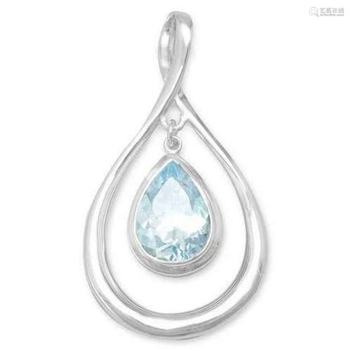 Pear Shape Pendant with Blue Topaz Drop .925 Sterling Silver...