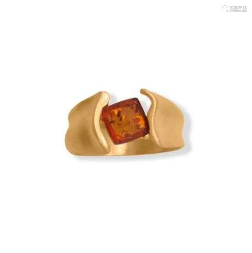 Matte 24 Karat Gold Plated Square Amber Ring Size 7 .925 Ste...
