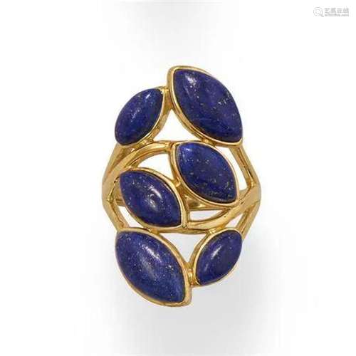 14 Karat Gold Plated Pear Shaped Lapis Ring Size 7 .925 Ster...