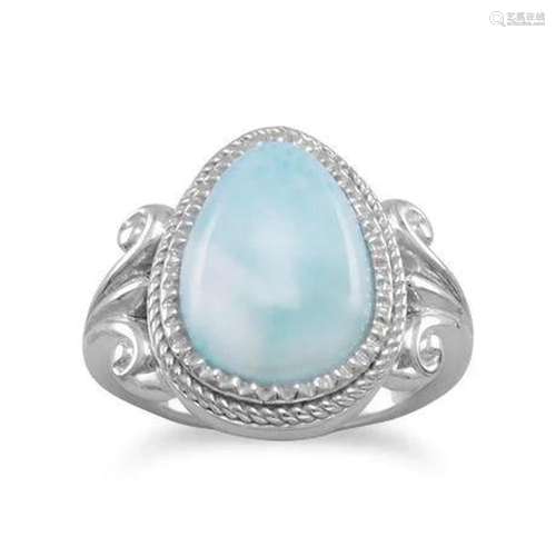 Pear Shape Larimar Ring Size 7 .925 Sterling Silver New