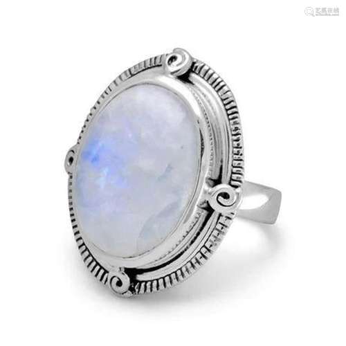 Oxidized Oval Rainbow Moonstone Ring Size 8 .925 Sterling Si...