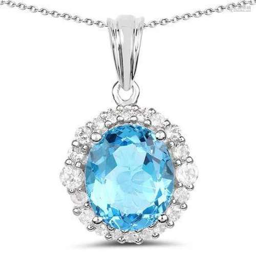 6.12 Carat Genuine Swiss Blue Topaz and White Topaz .925 Ste...