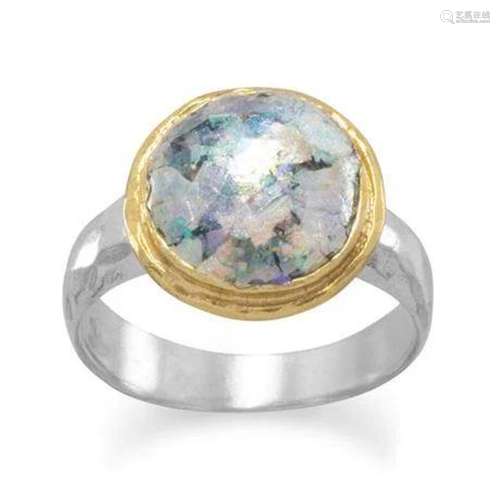 18kt Yellow Gold Plated Two Tone Ancient Roman Glass Ring Si...