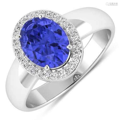 1.92 Carat Genuine Tanzanite and White Diamond 14K White Gol...