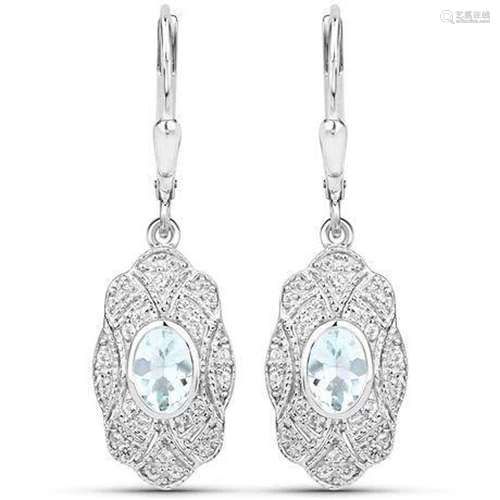 Art Deco Style 0.96 Carat Genuine Aquamarine and White Topaz...