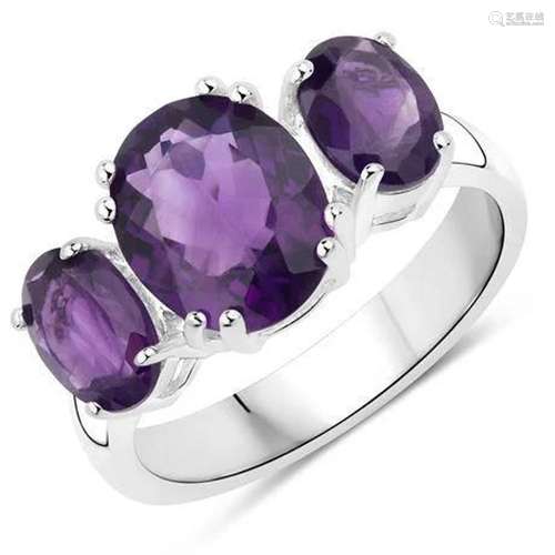 3.80 Carat Genuine Amethyst .925 Sterling Silver Ring Size 7...