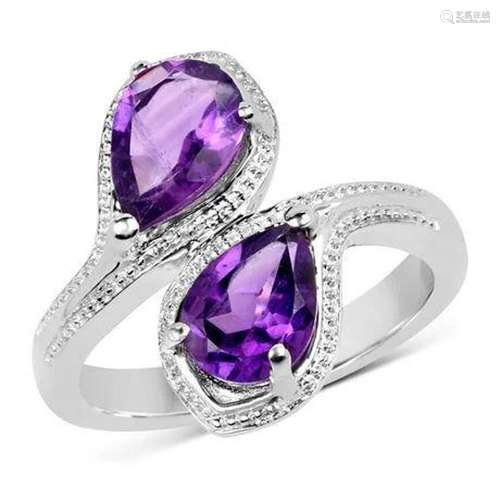 2.30 Carat Genuine Amethyst .925 Sterling Silver Ring Size 8...