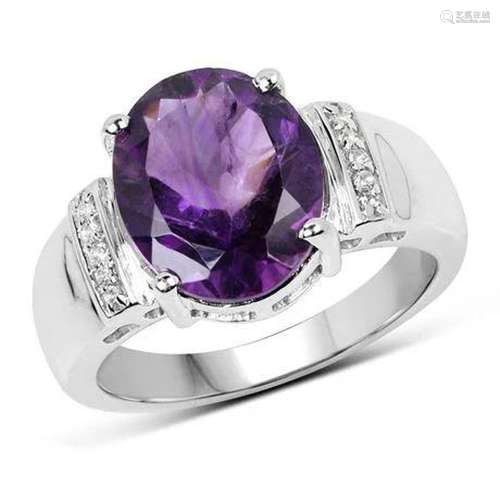 3.85 Carat Genuine Amethyst and White Topaz .925 Sterling Si...