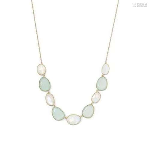 14kt Gold Plated Rainbow Moonstone and Green Chalcedony Neck...