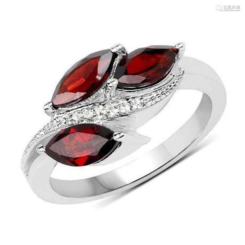 1.98 carat Genuine Garnet and White Topaz .925 Sterling Silv...