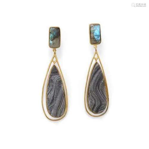 14 Karat Gold Plated Labradorite and Desert Druzy Earrings ....