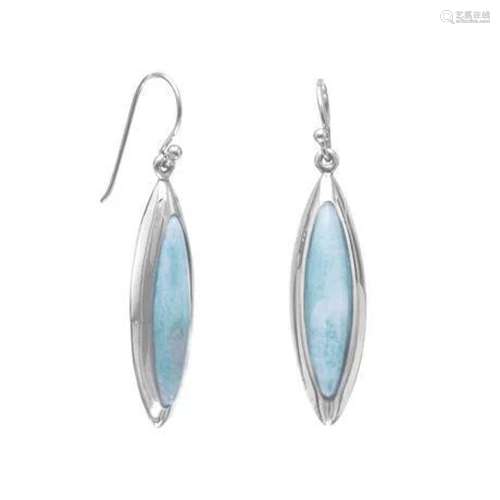 Rhodium Plated Marquise Larimar Earrings .925 Sterling Silve...