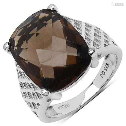 9.60 carat Smoky Quartz .925 Sterling Silver Ring Size 7