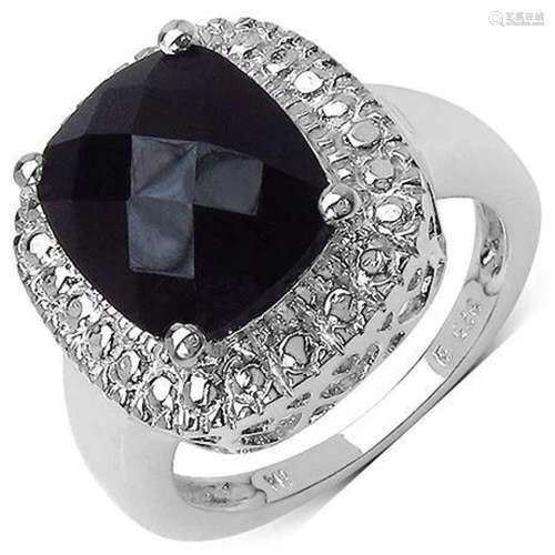 4.10 carat Genuine Black Onyx .925 Sterling Silver Ring Size...