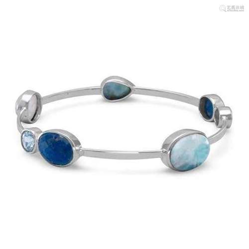 Stackable Multistone Bangle .925 Sterling Silver New