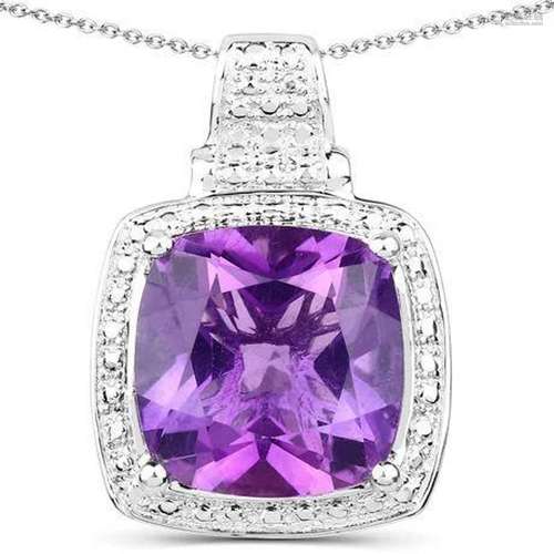 5.85 carat Genuine Amethyst .925 Sterling Silver Pendant