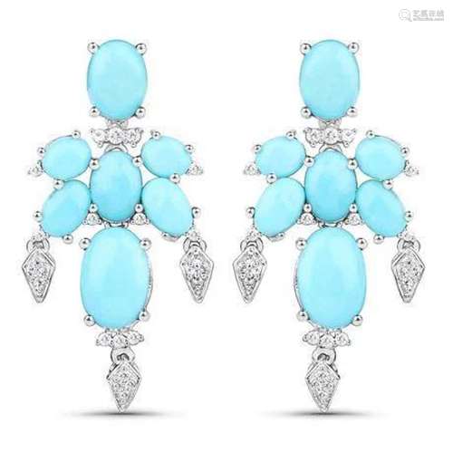 9.67 carat Genuine Turquoise and White Topaz .925 Sterling S...