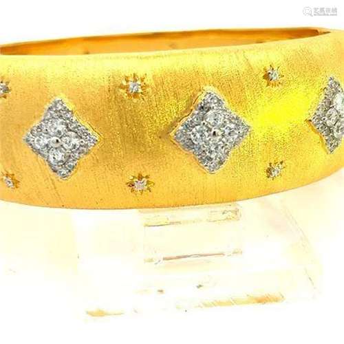 Large Gold Florentine Finish over Sterling Silver Bangle wit...