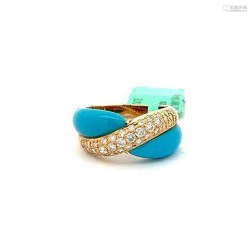 Estate 18kt Yellow Gold Ring with Turquoise and .70ctw Diamo...