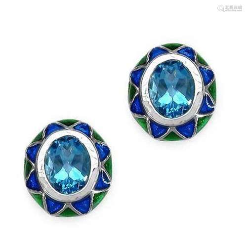 3.20 carat Genuine Blue Topaz Sterling Silver Earrings