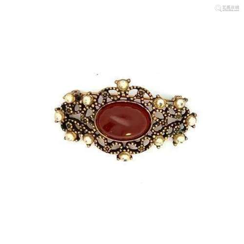Vintage Brooch with Red Stone 2" Across non